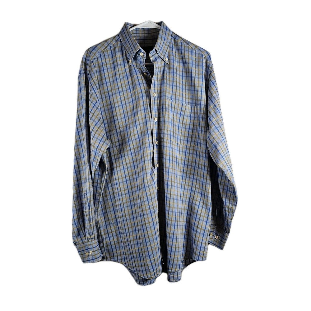 Scott Barber Mens Button-Down Dress Shirt Blue Gingham Plaid Size Large‎ EUC